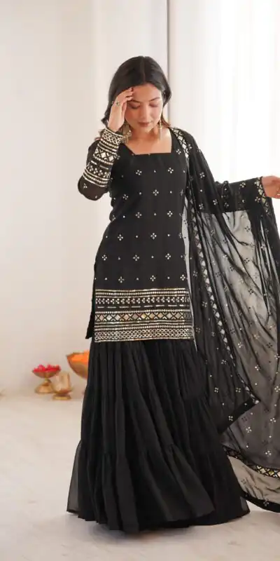 Black Pure Georgette Sequence Work Salwar Suit | Jump Suits, Salwar suit, Casual Suits, Creative suits, Designer Suits, Palazzo Suits, Party Wear Suits, Patiala Suits, Straight Suits