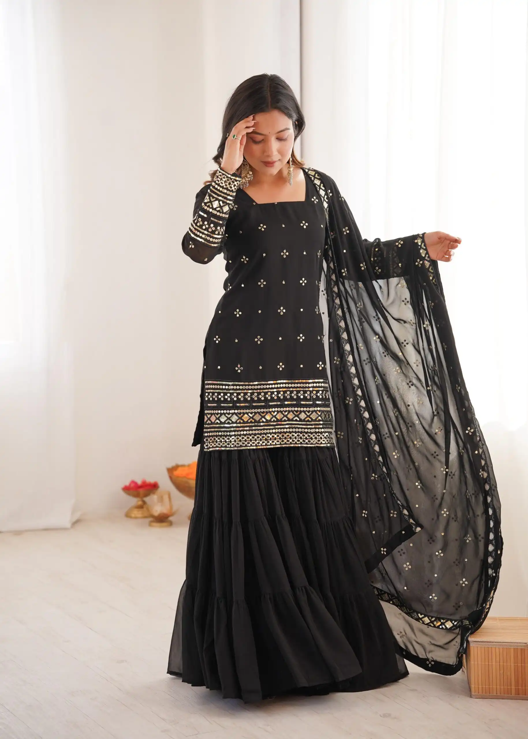 Black Pure Georgette Sequence Work Salwar Suit | Jump Suits, Salwar suit, Casual Suits, Creative suits, Designer Suits, Palazzo Suits, Party Wear Suits, Patiala Suits, Straight Suits
