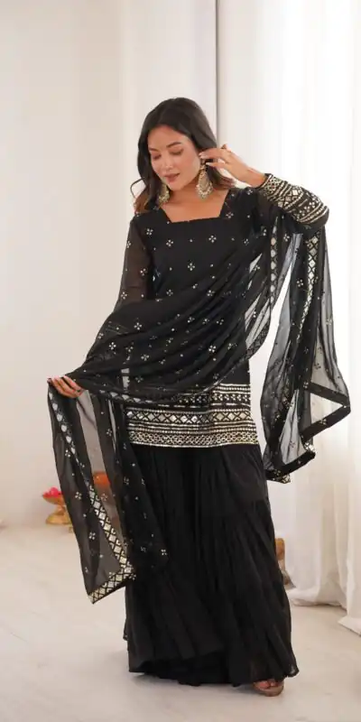 Black Pure Georgette Sequence Work Salwar Suit | Jump Suits, Salwar suit, Casual Suits, Creative suits, Designer Suits, Palazzo Suits, Party Wear Suits, Patiala Suits, Straight Suits