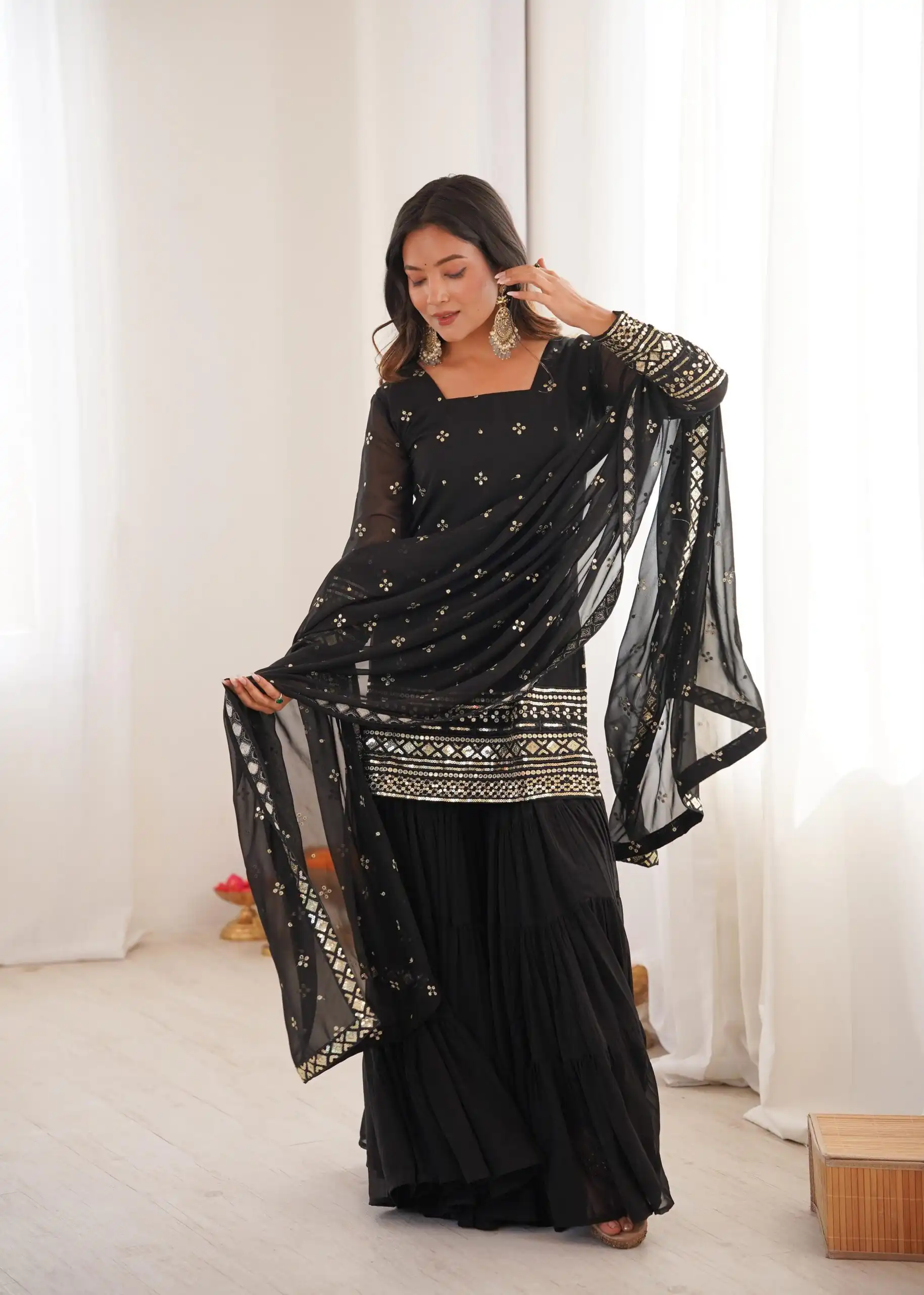 Black Pure Georgette Sequence Work Salwar Suit | Jump Suits, Salwar suit, Casual Suits, Creative suits, Designer Suits, Palazzo Suits, Party Wear Suits, Patiala Suits, Straight Suits