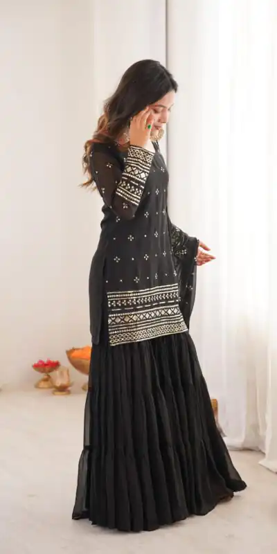 Black Pure Georgette Sequence Work Salwar Suit | Jump Suits, Salwar suit, Casual Suits, Creative suits, Designer Suits, Palazzo Suits, Party Wear Suits, Patiala Suits, Straight Suits