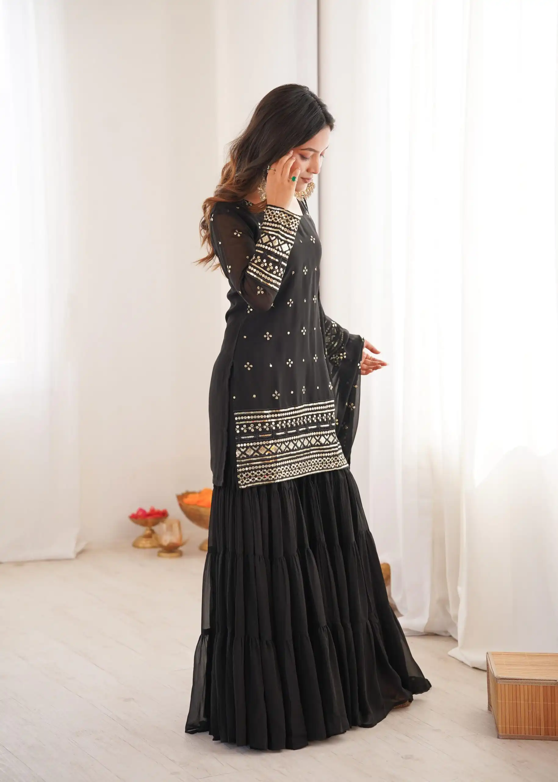 Black Pure Georgette Sequence Work Salwar Suit | Jump Suits, Salwar suit, Casual Suits, Creative suits, Designer Suits, Palazzo Suits, Party Wear Suits, Patiala Suits, Straight Suits