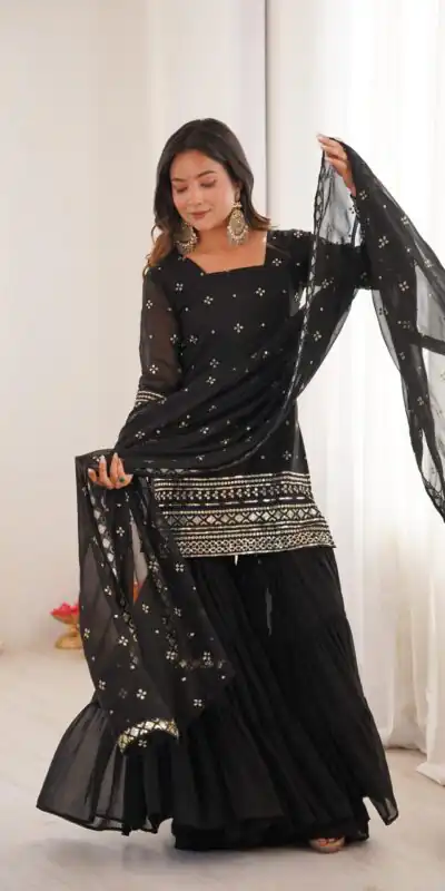 Black Pure Georgette Sequence Work Salwar Suit | Jump Suits, Salwar suit, Casual Suits, Creative suits, Designer Suits, Palazzo Suits, Party Wear Suits, Patiala Suits, Straight Suits