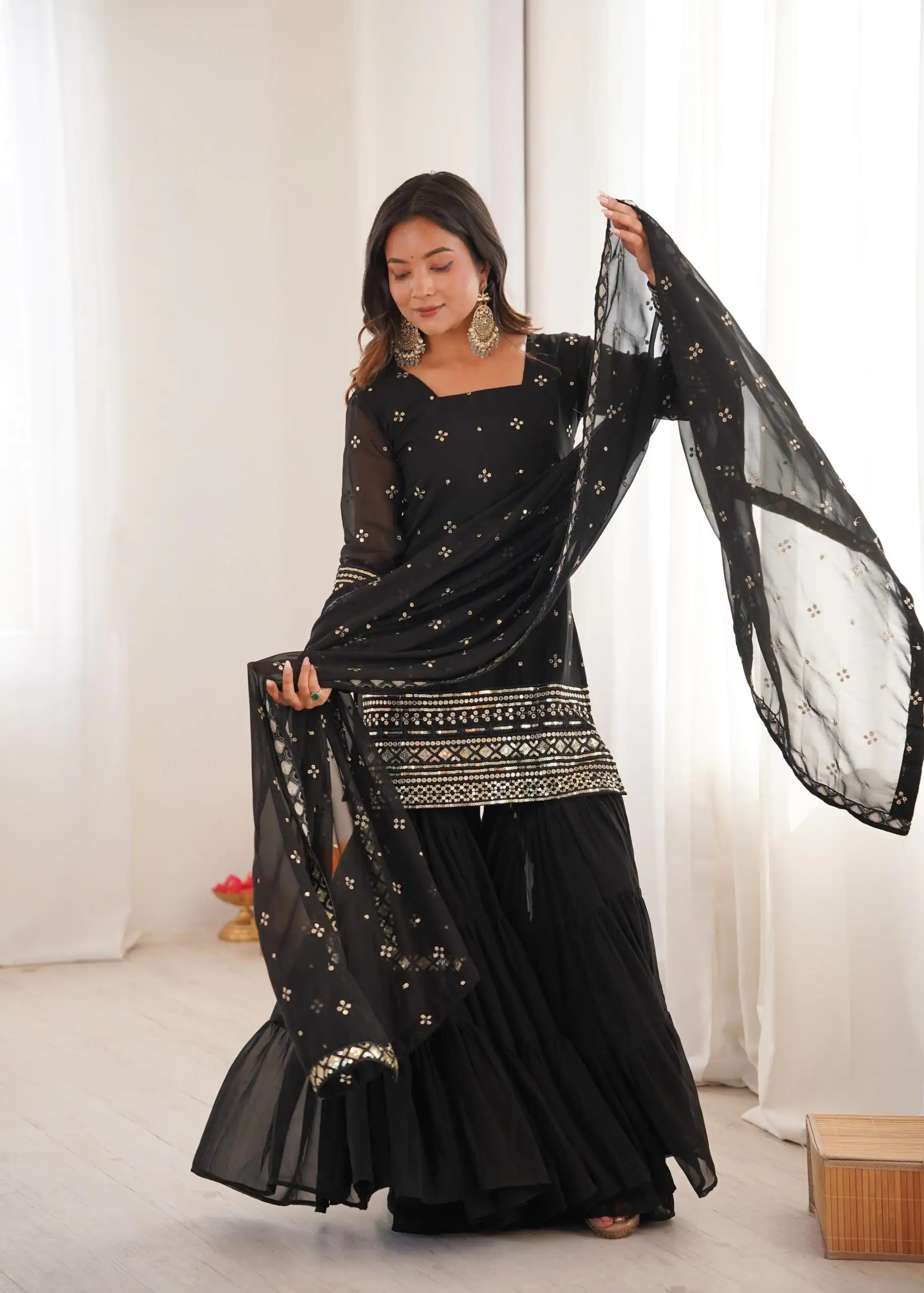 Black Pure Georgette Sequence Work Salwar Suit | Jump Suits, Salwar suit, Casual Suits, Creative suits, Designer Suits, Palazzo Suits, Party Wear Suits, Patiala Suits, Straight Suits