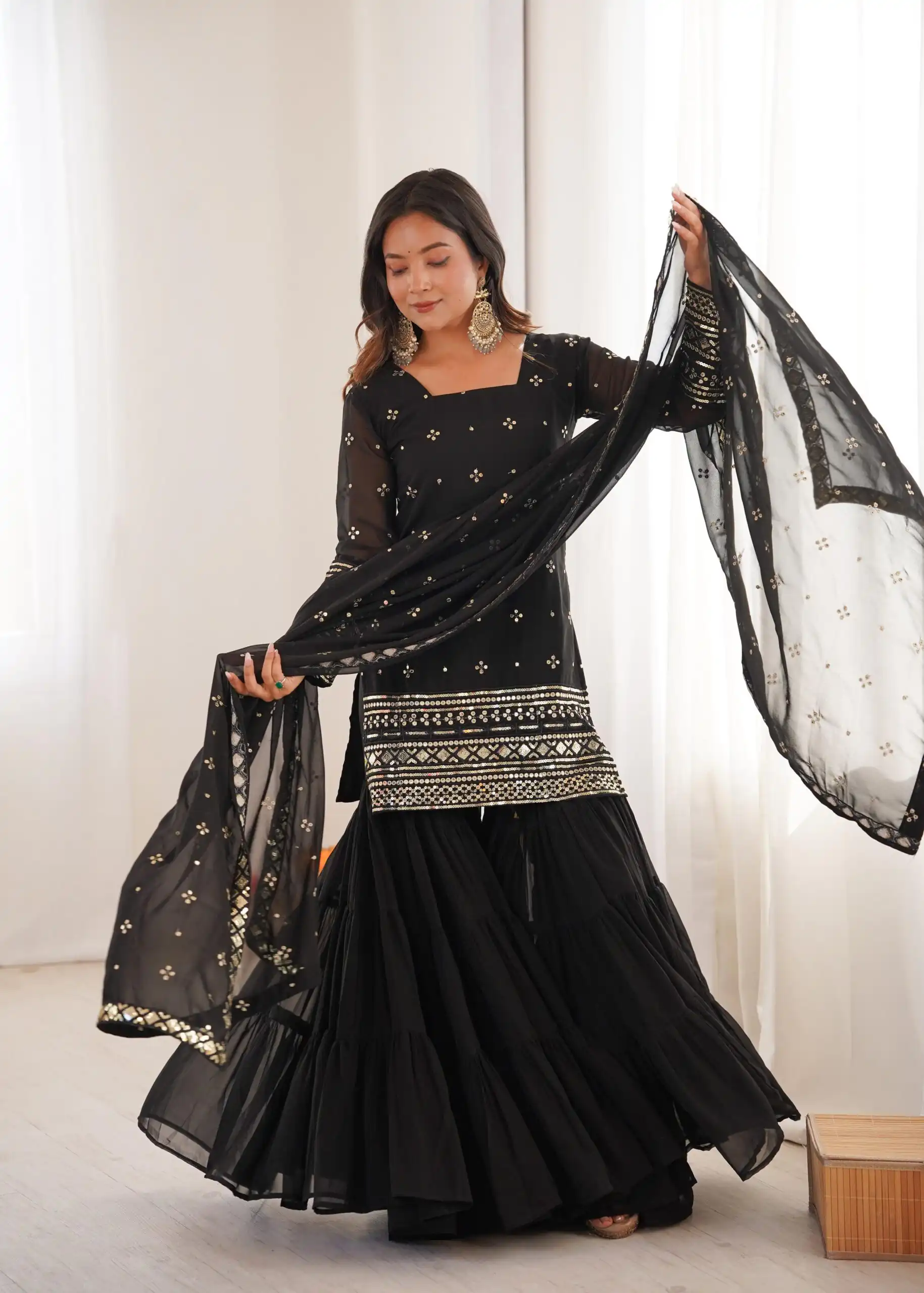 Black Pure Georgette Sequence Work Salwar Suit | Jump Suits, Salwar suit, Casual Suits, Creative suits, Designer Suits, Palazzo Suits, Party Wear Suits, Patiala Suits, Straight Suits