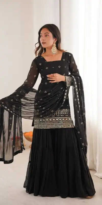 Black Pure Georgette Sequence Work Salwar Suit | Jump Suits, Salwar suit, Casual Suits, Creative suits, Designer Suits, Palazzo Suits, Party Wear Suits, Patiala Suits, Straight Suits