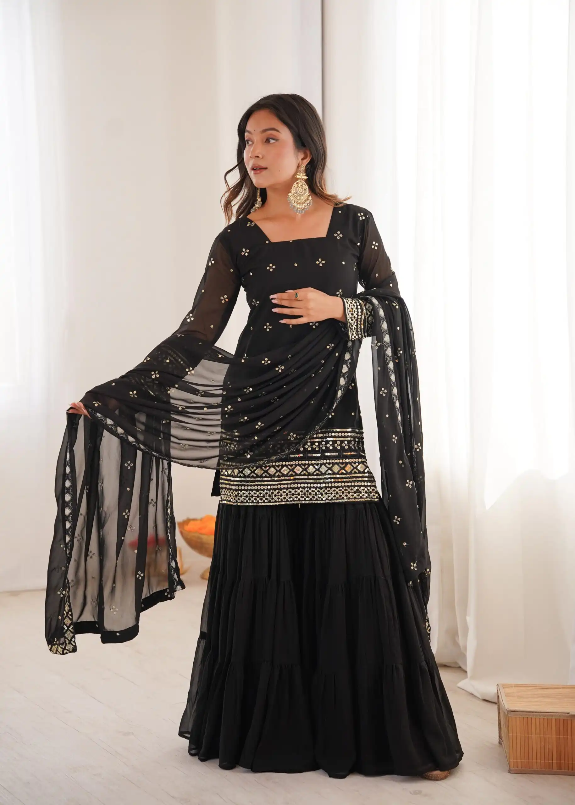 Black Pure Georgette Sequence Work Salwar Suit | Jump Suits, Salwar suit, Casual Suits, Creative suits, Designer Suits, Palazzo Suits, Party Wear Suits, Patiala Suits, Straight Suits
