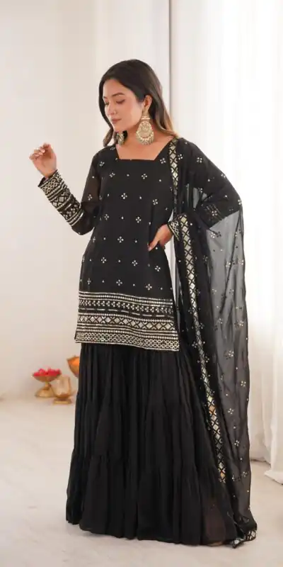 Black Pure Georgette Sequence Work Salwar Suit | Jump Suits, Salwar suit, Casual Suits, Creative suits, Designer Suits, Palazzo Suits, Party Wear Suits, Patiala Suits, Straight Suits