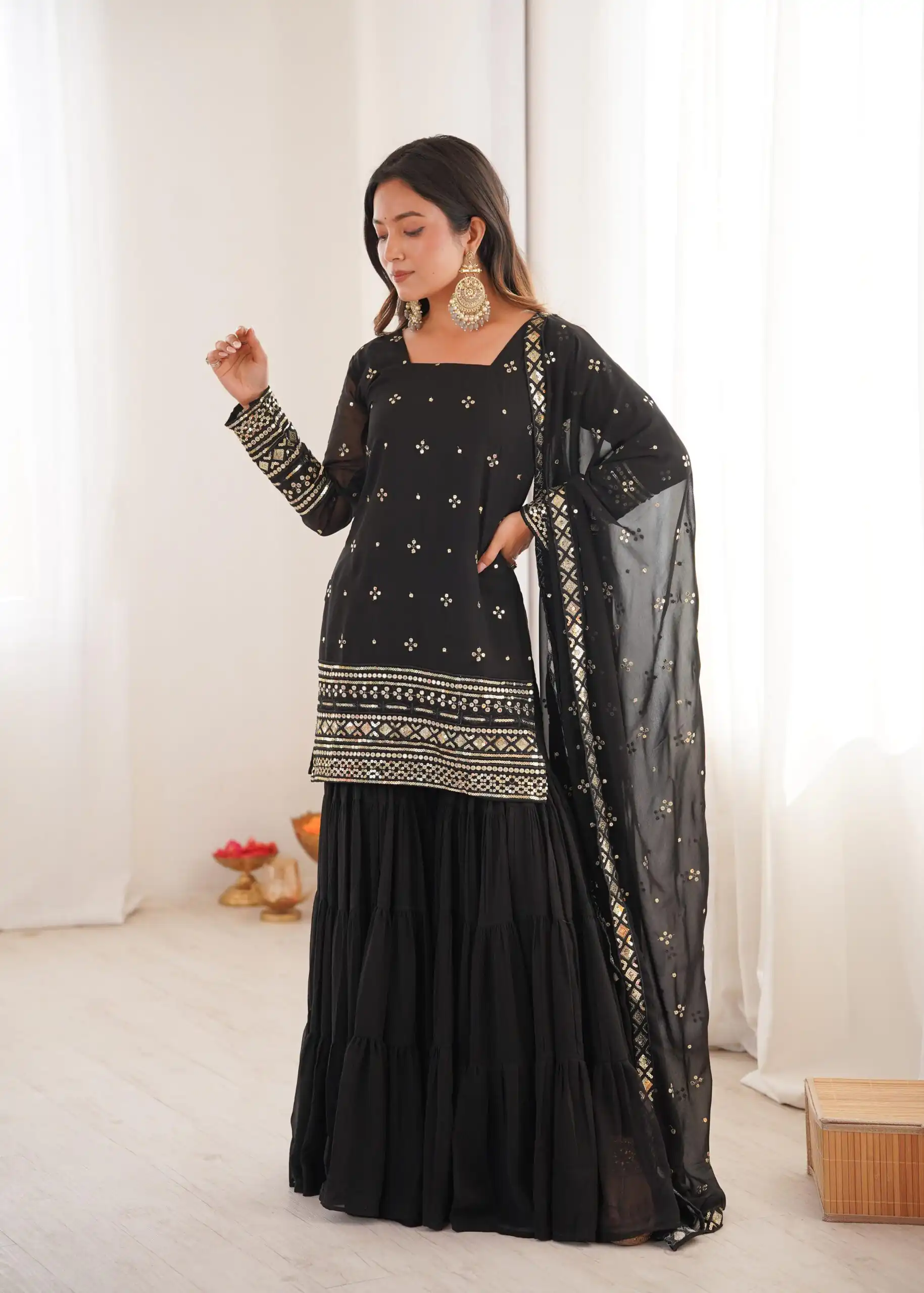 Black Pure Georgette Sequence Work Salwar Suit | Jump Suits, Salwar suit, Casual Suits, Creative suits, Designer Suits, Palazzo Suits, Party Wear Suits, Patiala Suits, Straight Suits