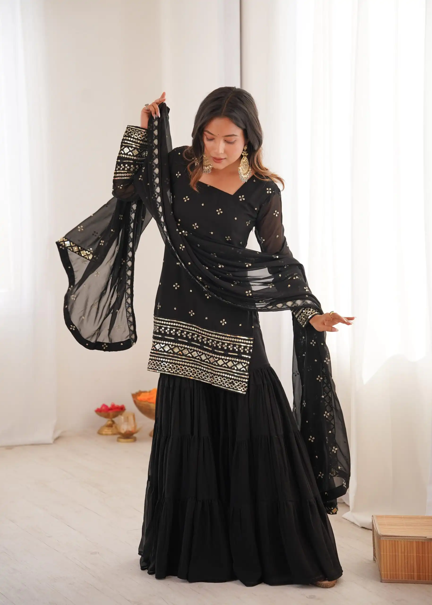 Black Pure Georgette Sequence Work Salwar Suit | Jump Suits, Salwar suit, Casual Suits, Creative suits, Designer Suits, Palazzo Suits, Party Wear Suits, Patiala Suits, Straight Suits