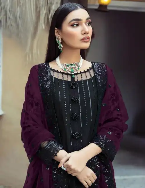 Black & Purple Georgette Embroidery Work Salwar Suit | Salwar suit, Casual Suits, Creative suits, Designer Suits, Palazzo Suits, Party Wear Suits, Patiala Suits, Straight Suits