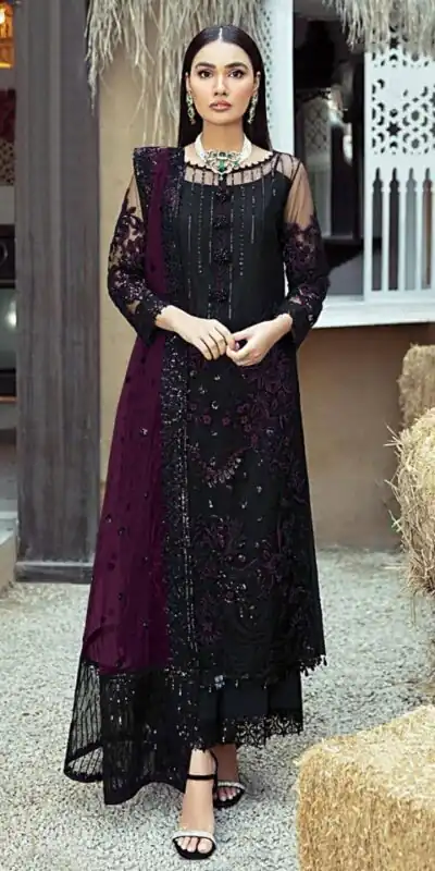 Black & Purple Georgette Embroidery Work Salwar Suit | Salwar suit, Casual Suits, Creative suits, Designer Suits, Palazzo Suits, Party Wear Suits, Patiala Suits, Straight Suits