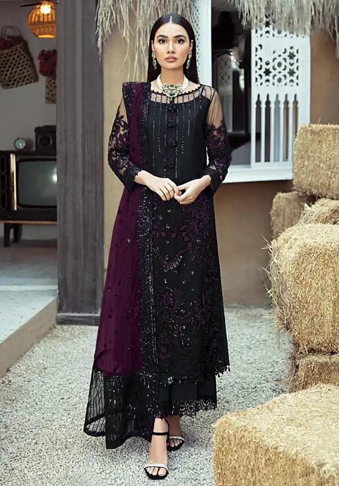 Black & Purple Georgette Embroidery Work Salwar Suit | Salwar suit, Casual Suits, Creative suits, Designer Suits, Palazzo Suits, Party Wear Suits, Patiala Suits, Straight Suits
