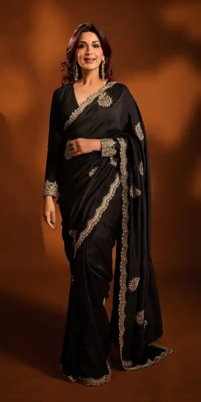 Black Rangoli Crush Silk With Sequins Work Saree | Sarees, Bollywood Sarees, Creative Sarees, Designer Sarees, Embroidered Sarees, Ethnic Saree, Modern Digital sarees, Party Wear Sarees