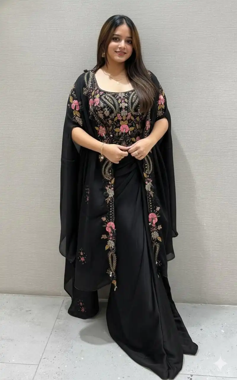 Black Rangoli Silk Embroidery Work Dhoti Suit | Jump Suits, Salwar suit, Casual Suits, Creative suits, Designer Suits, Palazzo Suits, Party Wear Suits, Patiala Suits, Straight Suits