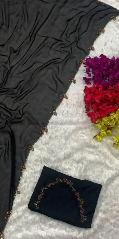 Black Rangoli Silk Handwork And Cutwork With Pearl Saree | Sarees, Bollywood Sarees, Creative Sarees, Designer Sarees, Embroidered Sarees, Ethnic Saree, Modern Digital sarees, Party Wear Sarees