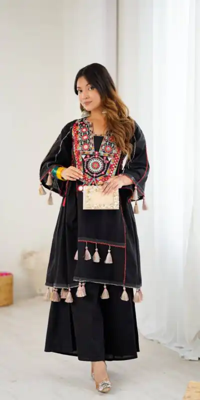 Black Rayon Cotton Embroidery Mirror Work Salwar Suit | Jump Suits, Salwar suit, Casual Suits, Creative suits, Designer Suits, Palazzo Suits, Party Wear Suits, Patiala Suits, Straight Suits