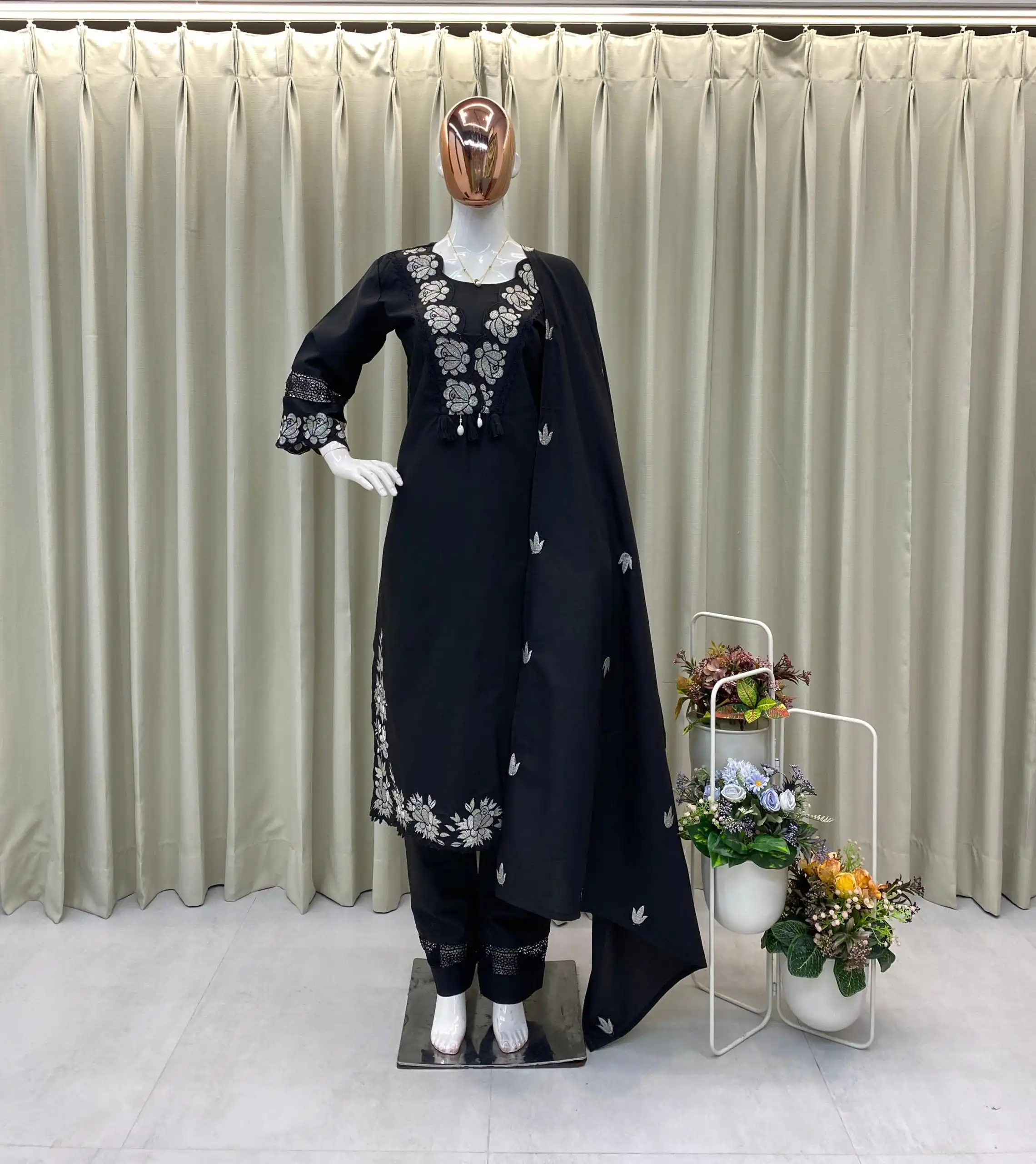Black Rayon Embroidery Salwar Suit | Jump Suits, Salwar suit, Casual Suits, Creative suits, Designer Suits, Palazzo Suits, Party Wear Suits, Patiala Suits, Straight Suits
