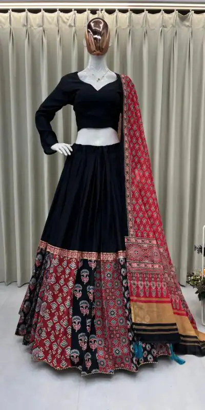 Black Rayon Print Lehenga Choli | Lehenga, Bollywood Lehenga, Creative Lehenga, Designer Lehenga, Embroidered Lehenga, Party Wear Lehenga