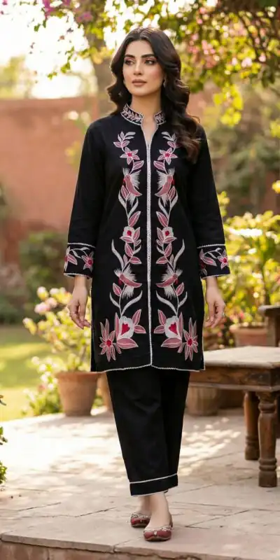 Black Rayon With Embroidery Work Kurti | Kurti, Bollywood Kurti, Creative Kurtis, Designer Kurti, Party Wear Kurti, Selfie Kurti
