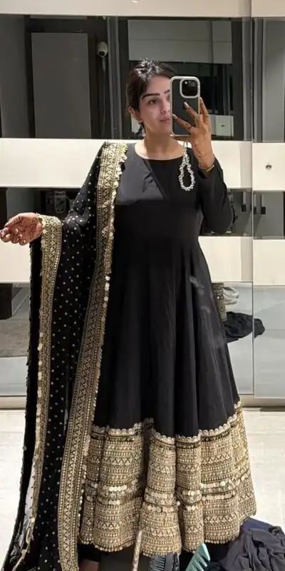 Black Roman Silk Embroidery Lace Work Gown | Gowns, Bollywood Gowns, Creative Gowns, Designer Gowns, Embroidered Gowns, Party Wear Gowns