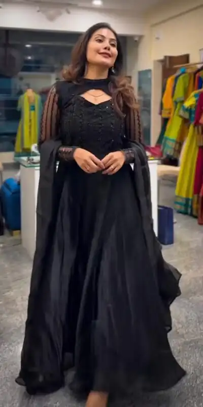 Black Sequence Embroidery Work Gown | Gowns, Bollywood Gowns, Creative Gowns, Designer Gowns, Embroidered Gowns, Party Wear Gowns