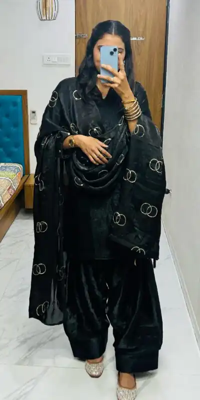 Black Silk Salwar Suit | Jump Suits, Salwar suit, Casual Suits, Creative suits, Designer Suits, Palazzo Suits, Party Wear Suits, Patiala Suits, Straight Suits