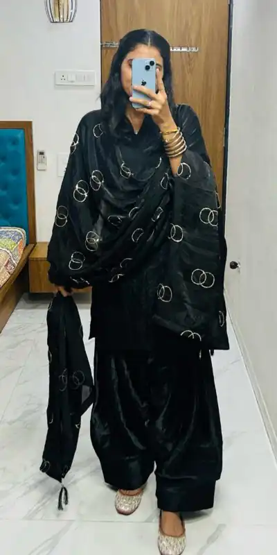 Black Silk Salwar Suit | Jump Suits, Salwar suit, Casual Suits, Creative suits, Designer Suits, Palazzo Suits, Party Wear Suits, Patiala Suits, Straight Suits