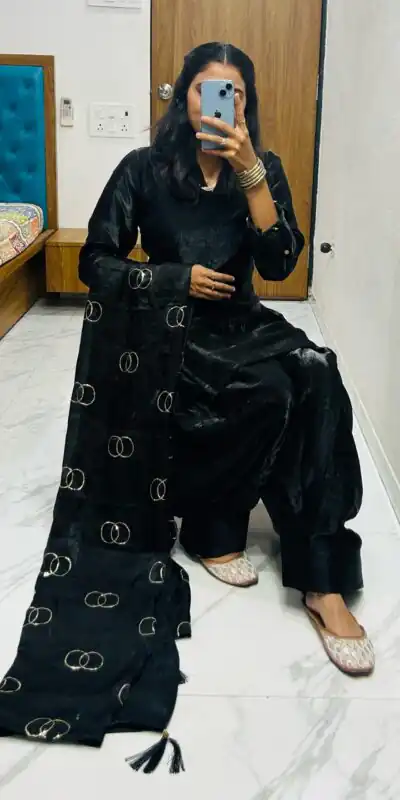 Black Silk Salwar Suit | Jump Suits, Salwar suit, Casual Suits, Creative suits, Designer Suits, Palazzo Suits, Party Wear Suits, Patiala Suits, Straight Suits