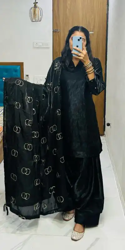 Black Silk Salwar Suit | Jump Suits, Salwar suit, Casual Suits, Creative suits, Designer Suits, Palazzo Suits, Party Wear Suits, Patiala Suits, Straight Suits