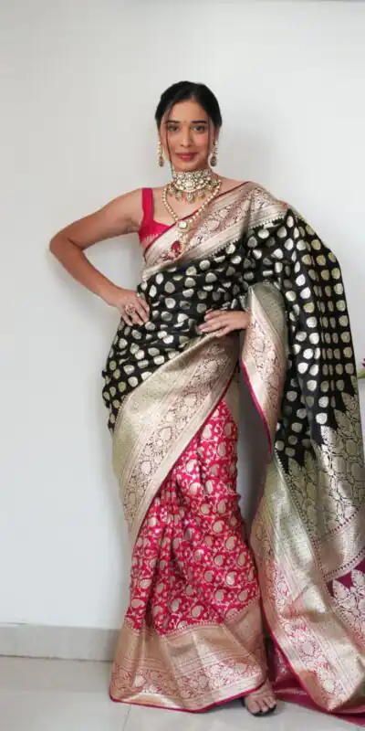 Black Soft Cotton Silk Golden Waving Saree   | Sarees, Bollywood Sarees, Creative Sarees, Designer Sarees, Embroidered Sarees, Ethnic Saree, Modern Digital sarees, Party Wear Sarees