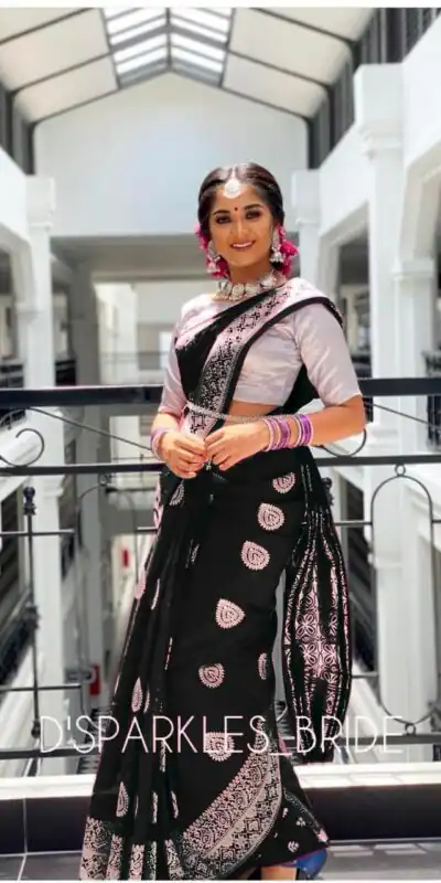 Black Soft Lichi Silk Lace Work Border Saree | Sarees, Bollywood Sarees, Creative Sarees, Designer Sarees, Embroidered Sarees, Ethnic Saree, Modern Digital sarees, Party Wear Sarees