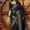 Black Soft Lichi Silk Saree | Sarees, Bollywood Sarees, Creative Sarees, Designer Sarees, Embroidered Sarees, Ethnic Saree, Modern Digital sarees, Party Wear Sarees