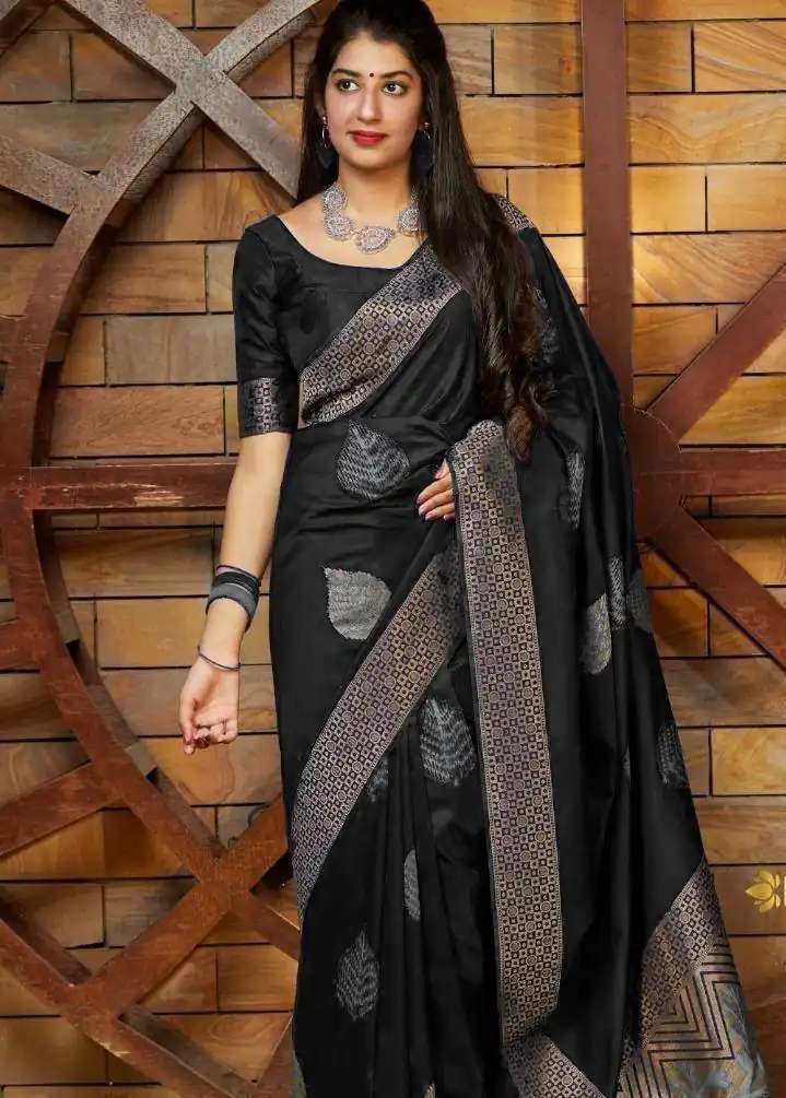 Black Soft Lichi Silk Saree | Sarees, Bollywood Sarees, Creative Sarees, Designer Sarees, Embroidered Sarees, Ethnic Saree, Modern Digital sarees, Party Wear Sarees
