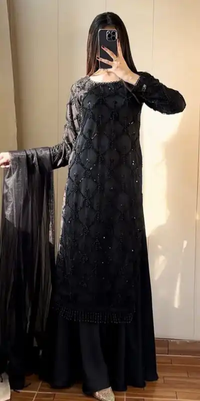 Black Soft Net Lace Embroidery Work Salwar Suit | Jump Suits, Salwar suit, Casual Suits, Creative suits, Designer Suits, Palazzo Suits, Party Wear Suits, Patiala Suits, Straight Suits