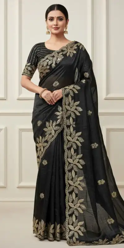 Black Soft Organza Silk With Sequins Work Saree | Sarees, Bollywood Sarees, Creative Sarees, Designer Sarees, Embroidered Sarees, Ethnic Saree, Modern Digital sarees, Party Wear Sarees