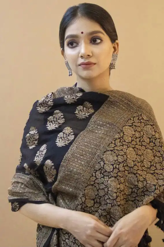 Black Soft Silk Jacquard All Over Saree | Sarees, Bollywood Sarees, Creative Sarees, Designer Sarees, Embroidered Sarees, Ethnic Saree, Modern Digital sarees, Party Wear Sarees