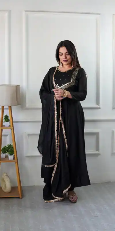Black Star Georgette Embroidery Work Anarkali Gown | Gowns, Bollywood Gowns, Creative Gowns, Designer Gowns, Embroidered Gowns, Party Wear Gowns