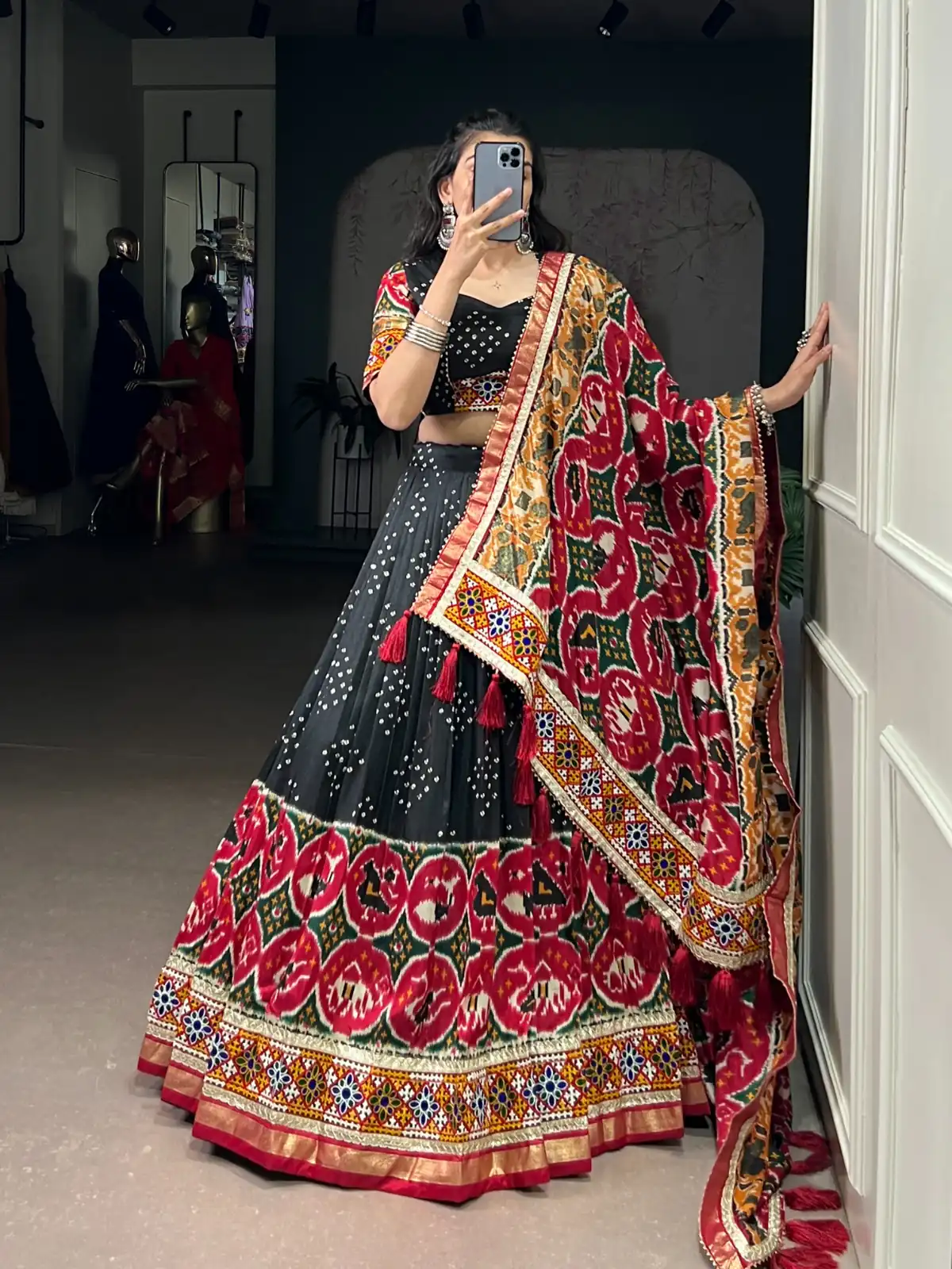 Black Tasar Silk Gamthi Work Lehenga Choli | Lehenga, Bollywood Lehenga, Creative Lehenga, Designer Lehenga, Embroidered Lehenga, Party Wear Lehenga