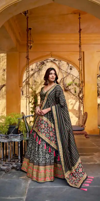 Black Tasar Silk Gotta Patti Lace Work Lehenga Choli | Lehenga, Bollywood Lehenga, Creative Lehenga, Designer Lehenga, Embroidered Lehenga, Party Wear Lehenga
