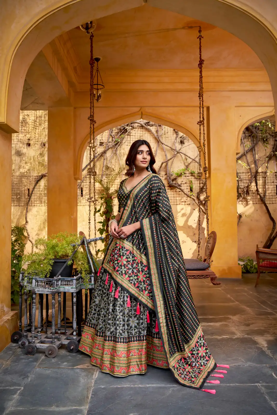 Black Tasar Silk Gotta Patti Lace Work Lehenga Choli | Lehenga, Bollywood Lehenga, Creative Lehenga, Designer Lehenga, Embroidered Lehenga, Party Wear Lehenga
