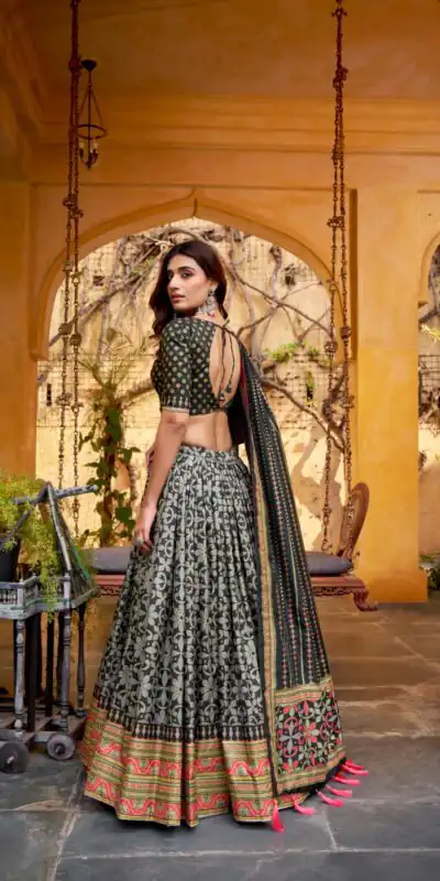 Black Tasar Silk Gotta Patti Lace Work Lehenga Choli | Lehenga, Bollywood Lehenga, Creative Lehenga, Designer Lehenga, Embroidered Lehenga, Party Wear Lehenga