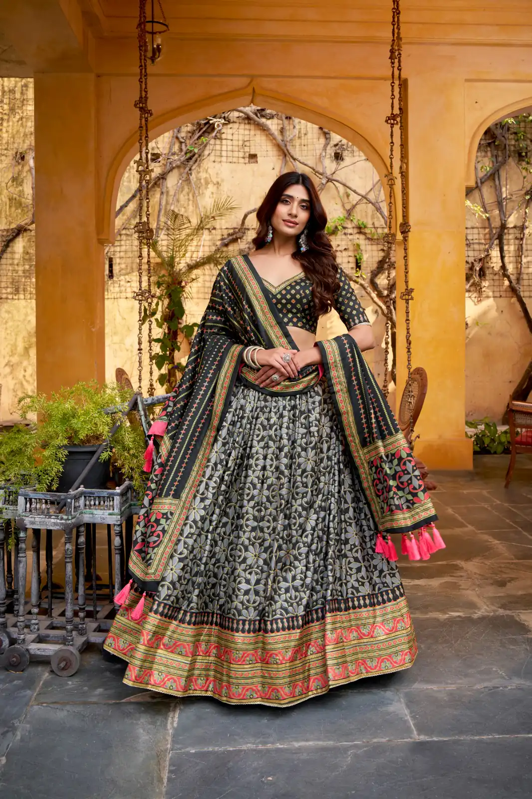 Black Tasar Silk Gotta Patti Lace Work Lehenga Choli | Lehenga, Bollywood Lehenga, Creative Lehenga, Designer Lehenga, Embroidered Lehenga, Party Wear Lehenga
