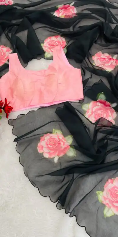Black TB Organza Digital Print Saree | Sarees, Bollywood Sarees, Creative Sarees, Designer Sarees, Embroidered Sarees, Ethnic Saree, Modern Digital sarees, Party Wear Sarees