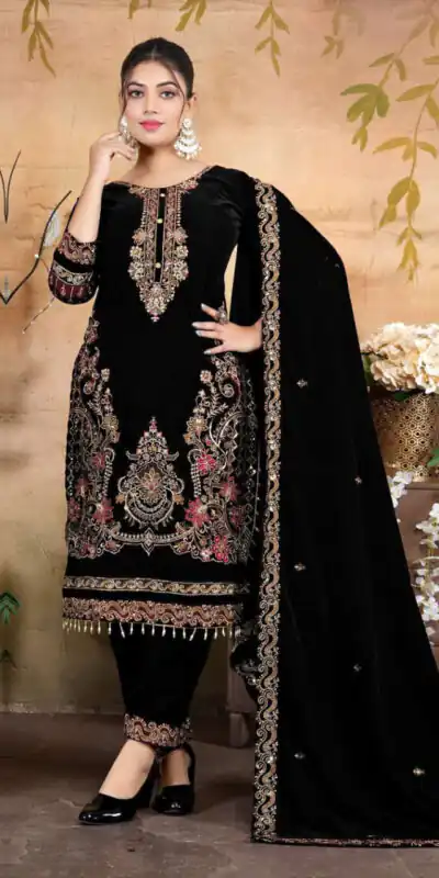 Black Velvet Embroidery Lace Work Salwar Suit | Jump Suits, Salwar suit, Casual Suits, Creative suits, Designer Suits, Palazzo Suits, Party Wear Suits, Patiala Suits, Straight Suits