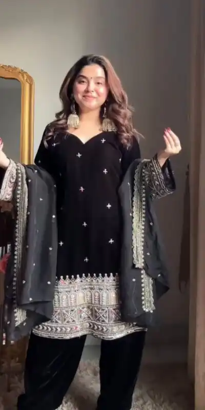 Black Velvet With Sequence Work Salwar Suit | Jump Suits, Salwar suit, Casual Suits, Creative suits, Designer Suits, Palazzo Suits, Party Wear Suits, Patiala Suits, Straight Suits