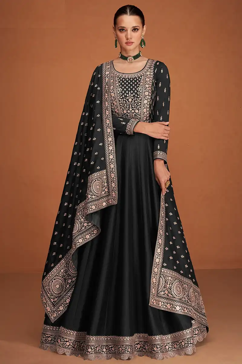 Black Vichitra Embroidery Work Salwar Suit | Jump Suits, Salwar suit, Casual Suits, Creative suits, Designer Suits, Palazzo Suits, Party Wear Suits, Patiala Suits, Straight Suits