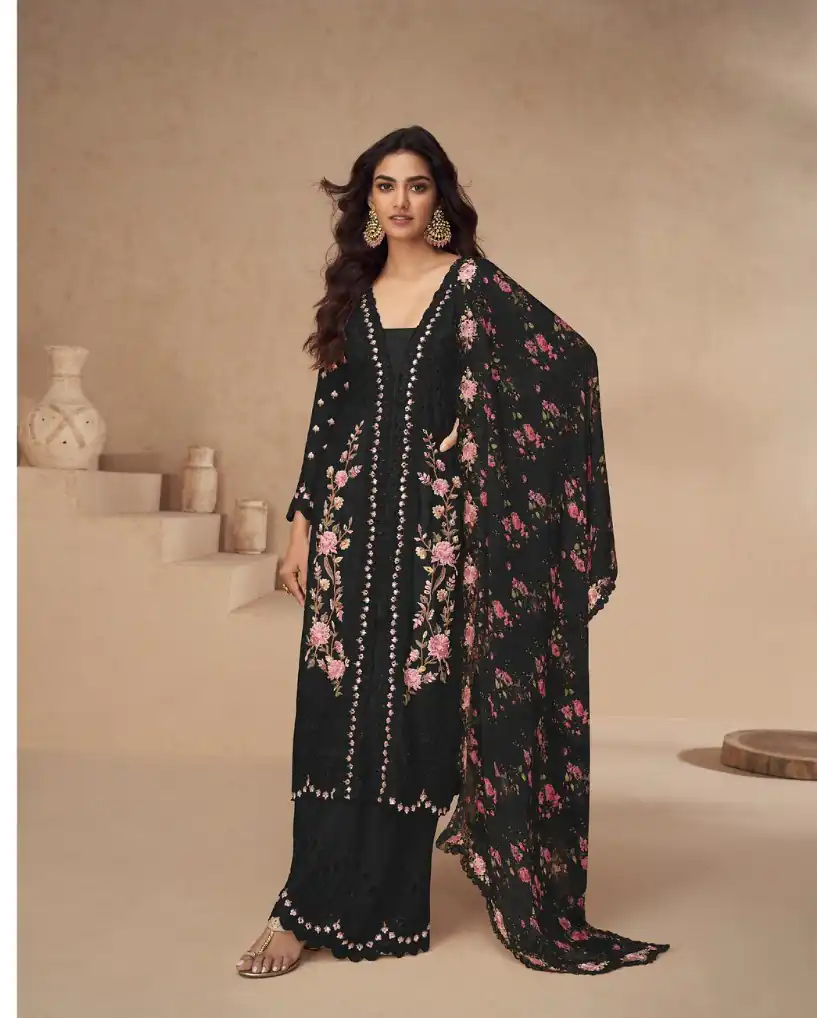 Black Vichitra Sequence Work Salwar Suit | Jump Suits, Salwar suit, Casual Suits, Creative suits, Designer Suits, Palazzo Suits, Party Wear Suits, Patiala Suits, Straight Suits