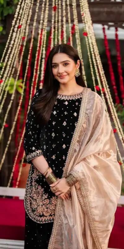 Black Viscose Velvet Thread Sequence Work Salwar Suit | Jump Suits, Tops & Bottoms, Track Suits, Salwar suit, Casual Suits, Creative suits, Designer Suits, Palazzo Suits, Party Wear Suits, Patiala Suits, Straight Suits, Trendy Wear