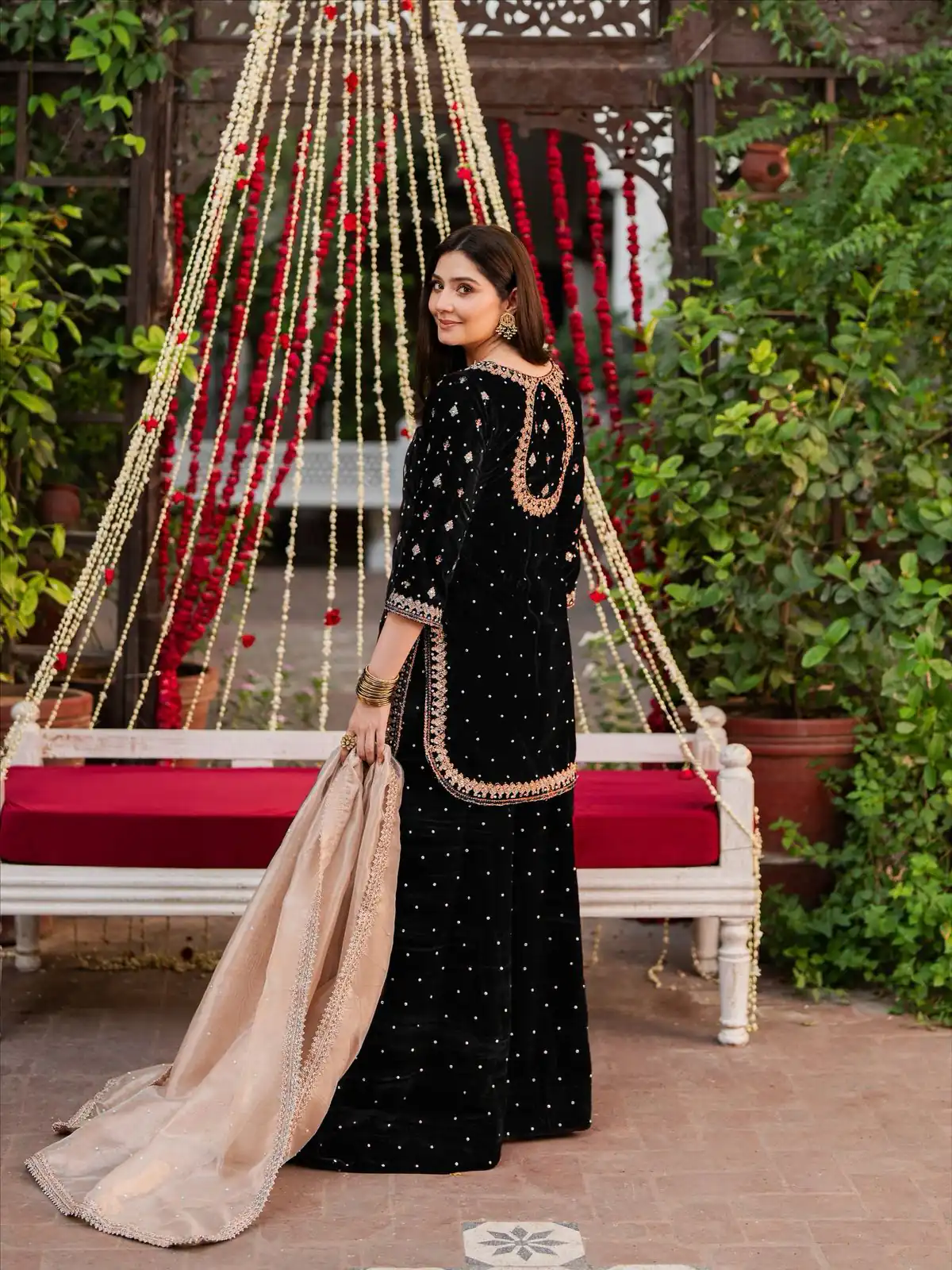 Black Viscose Velvet Thread Sequence Work Salwar Suit | Jump Suits, Tops & Bottoms, Track Suits, Salwar suit, Casual Suits, Creative suits, Designer Suits, Palazzo Suits, Party Wear Suits, Patiala Suits, Straight Suits, Trendy Wear